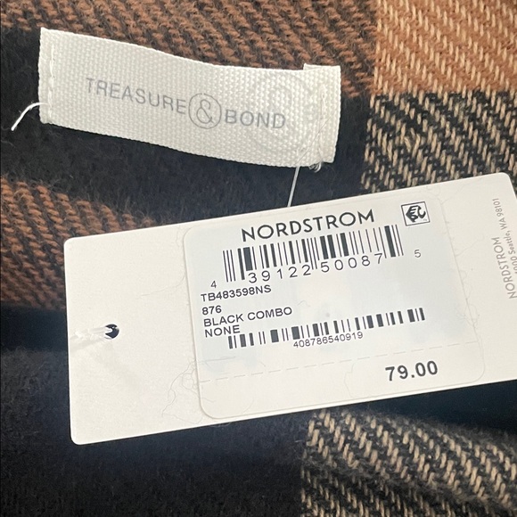 Treasure & Bond Plaid Fringe shawl- Brown and Black - Picture 2 of 2